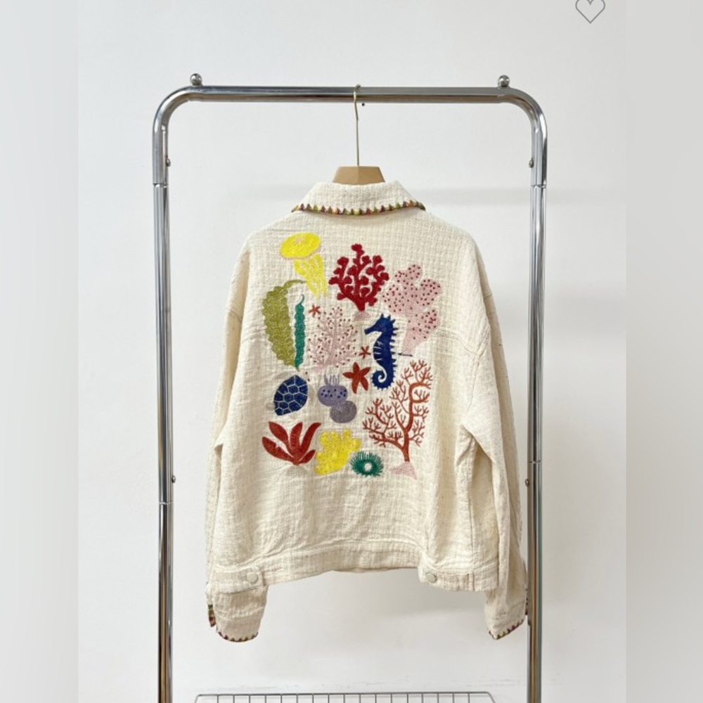 Embroidered Ocean Motif Cream Jacket